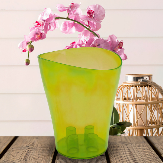 Прозрачный вазон-стакан для цветов "Орхидея" 13х13,5см салатовый