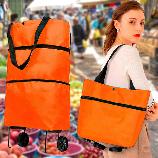 Складная сумка-тележка для покупок с колесами оранжевая/10622/219