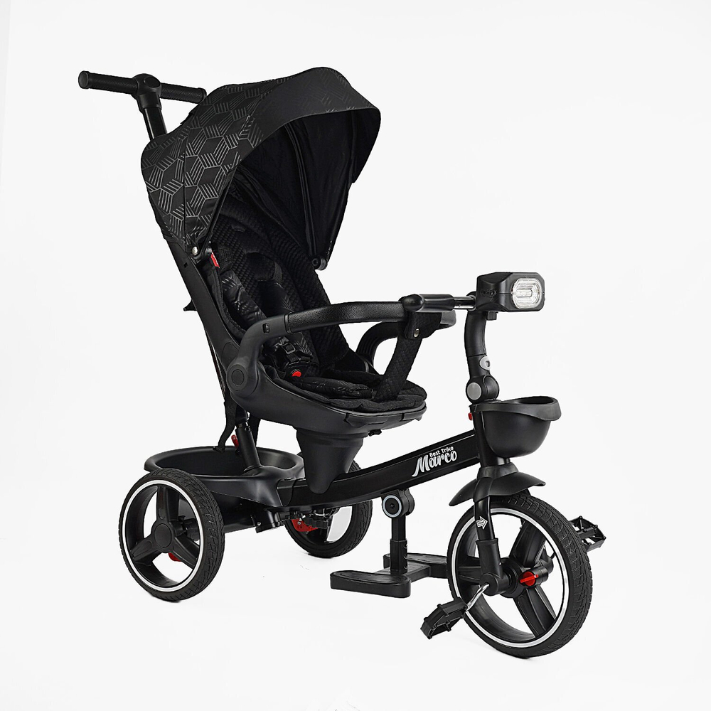 Детский трехколесный велосипед Best Trike Marco 9155 PU, складной руль, музыкальная фара, с родительской ручкой