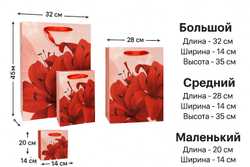 Набор подарочных пакетов с красными лилиями — 3 штуки