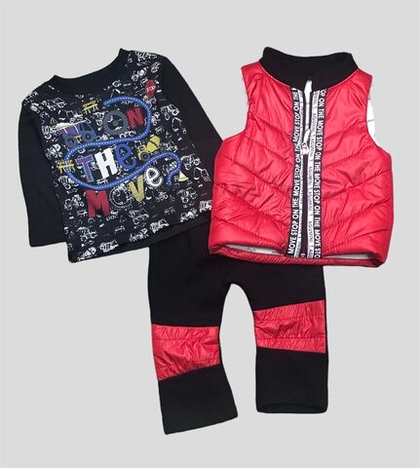 Костюм 3в1, бавовна, двунитка з начосом, плащовка: жилетка, штани, світшот "Agumini"