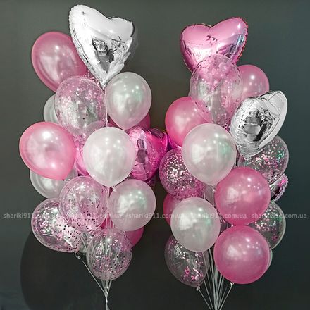 Шарики пастельные розовые, белые, серебро