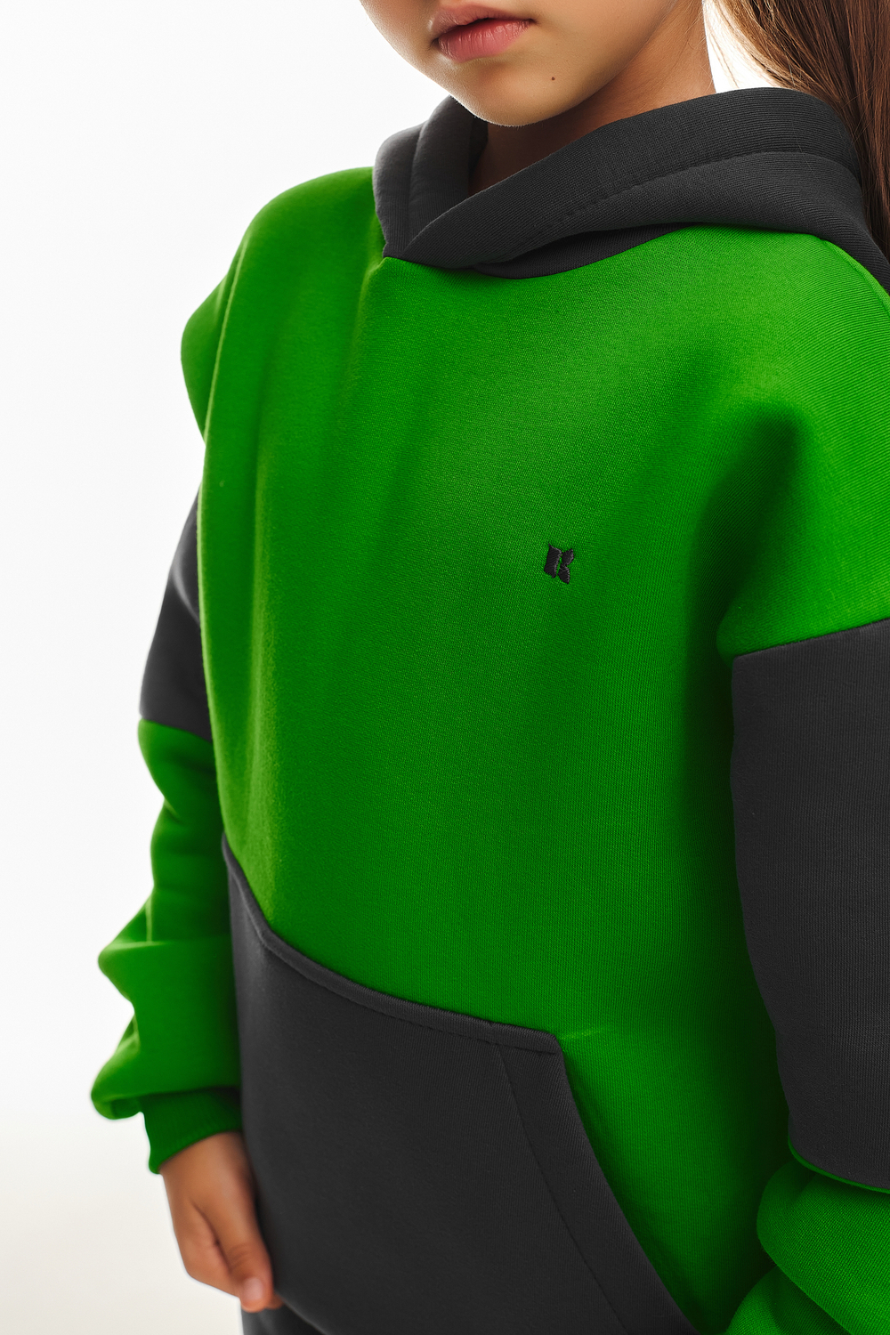 Дитячий спортивний утеплений костюм Kindamor Active Heat Grey/Green, фліс для дівчинки