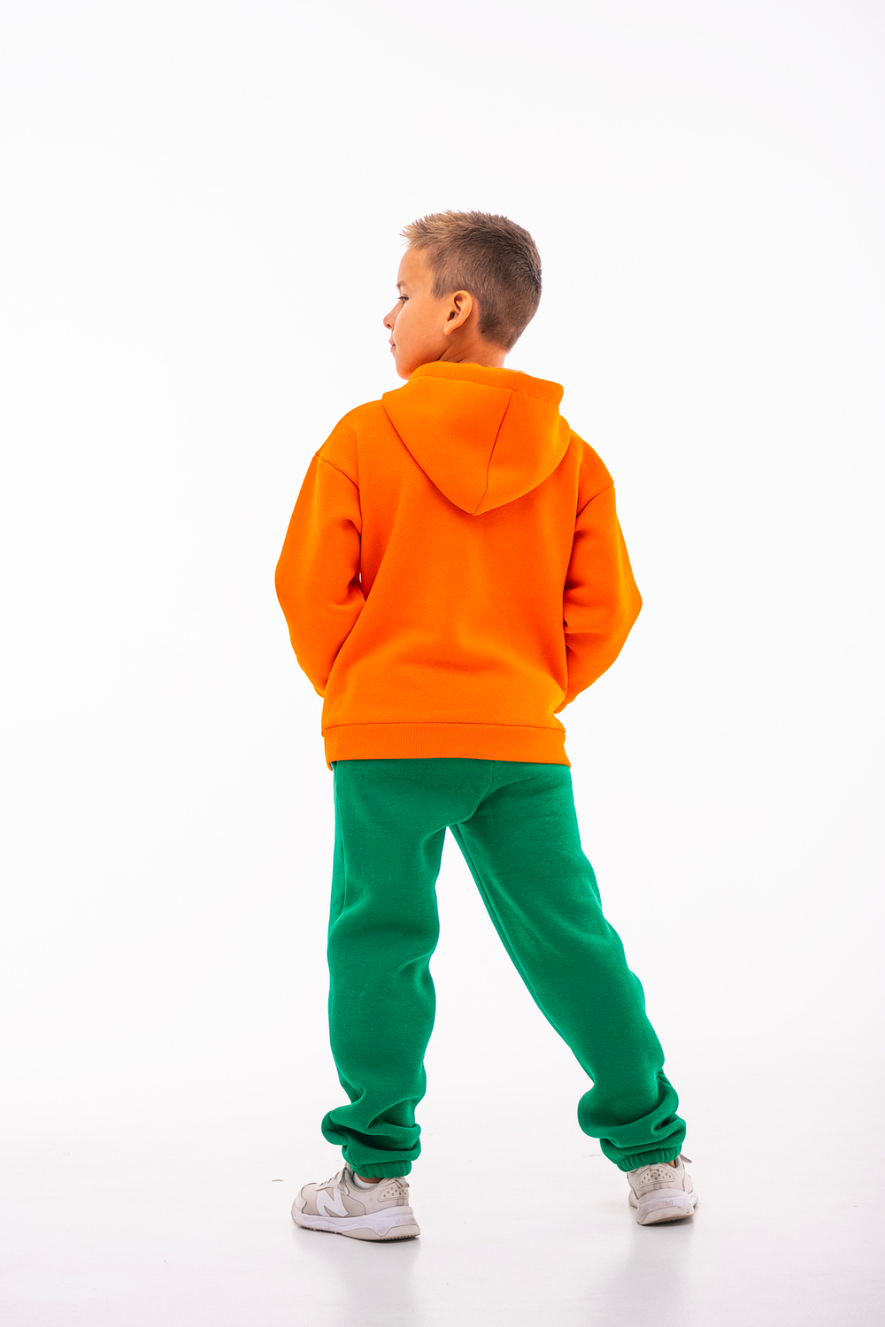 Дитячий спортивний утеплений костюм Kindamor Warm Autumn Orange для хлопчика, фліс помаранчевий з зеленим