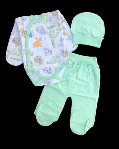 Комплект 3в1: боді з довгим рукавом, повзунки, шапочка "Звірята", футер ТМ "UA" (56 см)