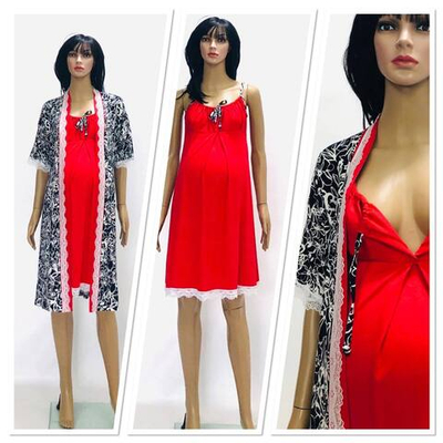 Комплект 2в1, для вагітних і годуючих мам, бавовна: халат, сорочка "Trico" (розмір S)