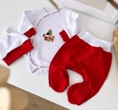 Комплект 3 в 1: боді, повзунки, шапочка "Святковий", футер "Happy" (62 см)