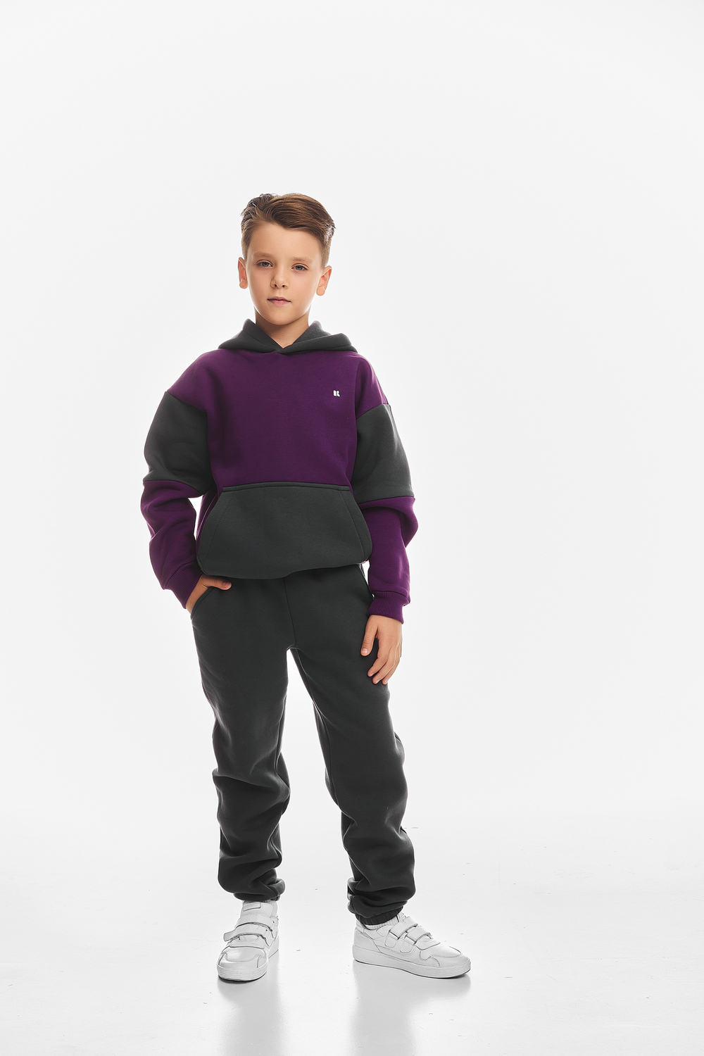 Дитячий спортивний утеплений костюм Kindamor Active Heat Grey/Purple, фліс для хлопчика