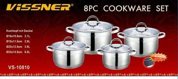 Набір каструль 8 предметів Vissner VS 10810 (2,1 л. 2,9 л. 3,9 л. 6,5 л.)