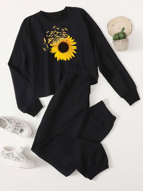 Спортивний костюм чорний Flying sunflower-2 (світшот, брюки) Love&Live
