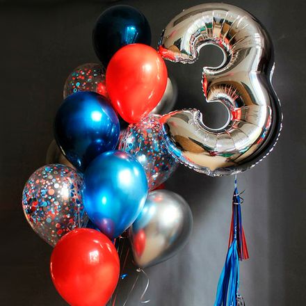 Шары на 3 года мальчику: синие, красные, серебро