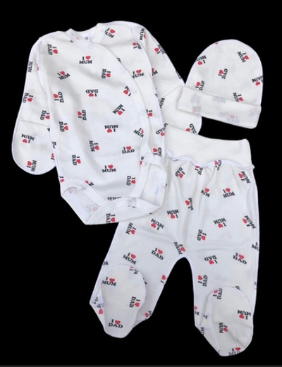 Комплект 3в1: боді з довгим рукавом, повзунки, шапочка "Принт", інтерлок ТМ "Ua" (56 см)