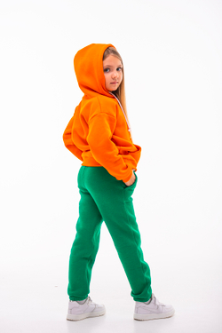 Дитячий спортивний утеплений костюм Kindamor Warm Autumn Orange для дівчинки, фліс помаранчевий з зеленим