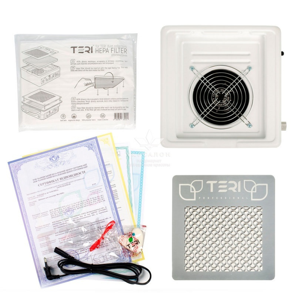 Настольная маникюрная вытяжка с HEPA фильтром Teri Turbo M, цвет белый (сетка белая)