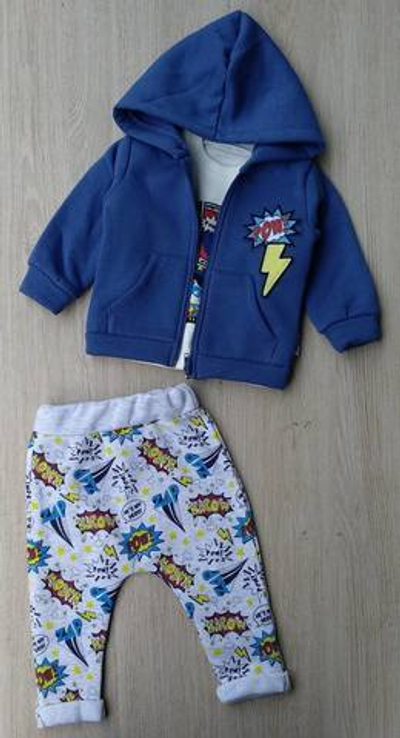 Костюм 3в1: кофта, штани, реглан "POW", бавовна, трьохнитка з начосом "Baray"