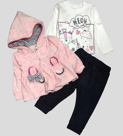 Костюм 3в1: кофта, штани, реглан» “Meow”, бавовна, велюр, двунитка з начосом, ТМ ”Necix's" (80 см)