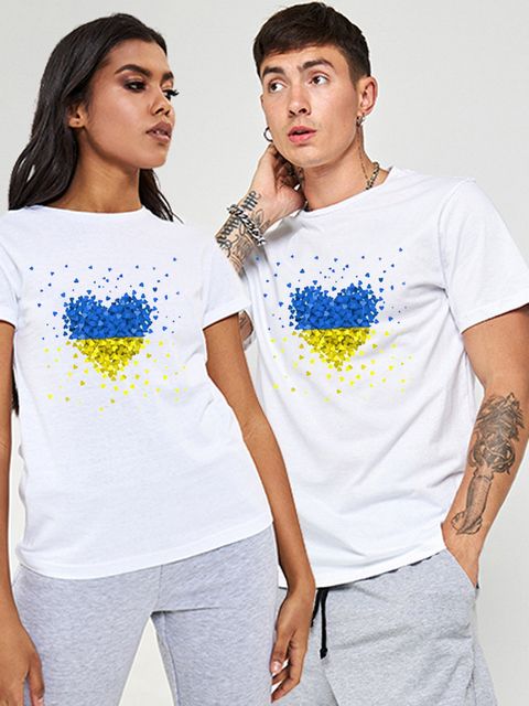 Набір жіноча і чоловіча футболка біла Шматочки кохання UA Love&Live
