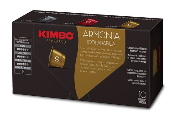 100 Капсул Nespresso Kimbo Armonia 100% Arabicа 10х10 шт