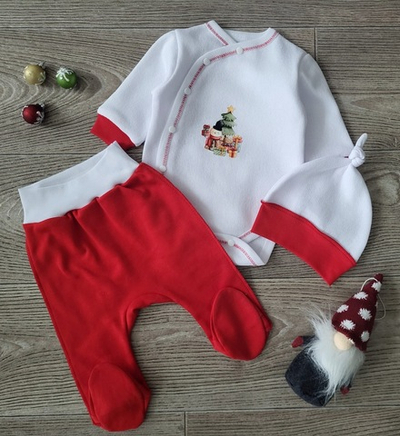 Комплект 3 в 1: боді, повзунки, шапочка "Святковий", футер "Happy" (62 см)