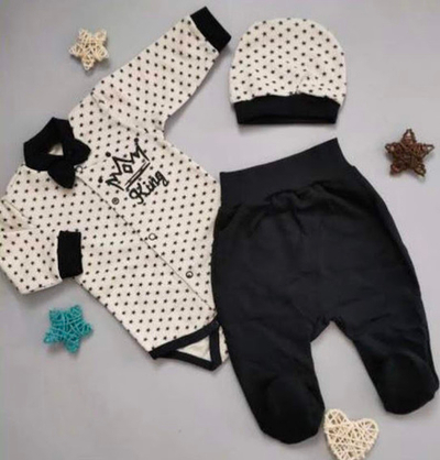 Комплект 3в1 : боді з довгим рукавом, повзунки, шапочка «King», футер ТМ "Ua"