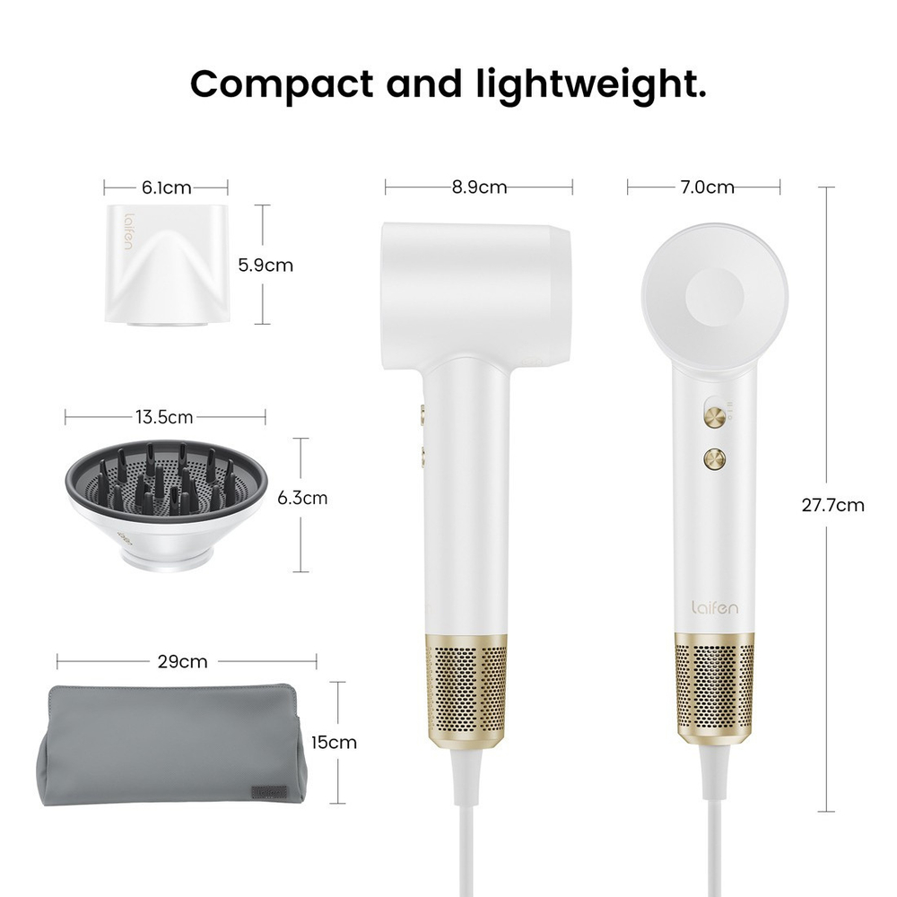 Комплект фен Laifen Swift Premium профессиональный с сумкой, 2 насадки, белый