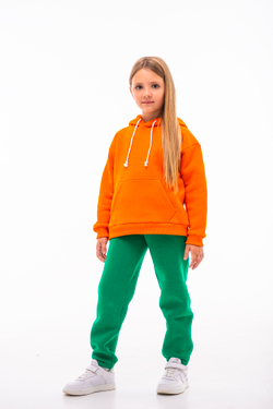 Дитячий спортивний утеплений костюм Kindamor Warm Autumn Orange для дівчинки, фліс помаранчевий з зеленим