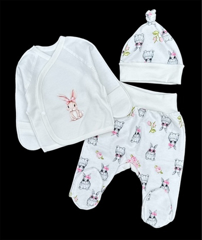 Комплект 3в1: льоля, повзунки, шапочка "Зайчики", футер ТМ “Happy ТoТ” (56 см)