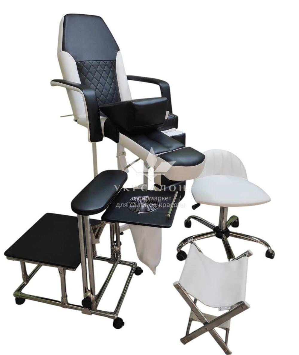 Педикюрное кресло с подставкой и вытяжкой Tertio, клином и стульчиком