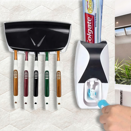 Автоматический дозатор зубной пасты + держатель для щеток черный/205