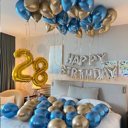 Гелеві кульки на день народження: хром сині, золоті та цифри