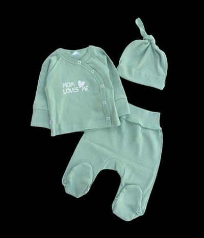 Комплект 3в1: сорочечка, повзунки, шапочка "Mom loves me", мустанг (трикотаж рубчик) ТМ "Sweet Mario" (56 см)