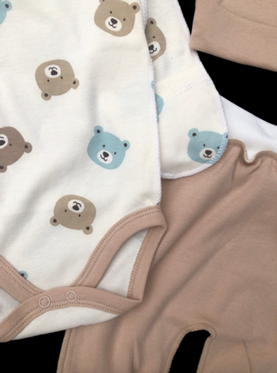 Комплект 3в1: боді з довгим рукавом, повзунки, шапочка "Ведмедики", інтерлок ТМ “UA” (56 см)