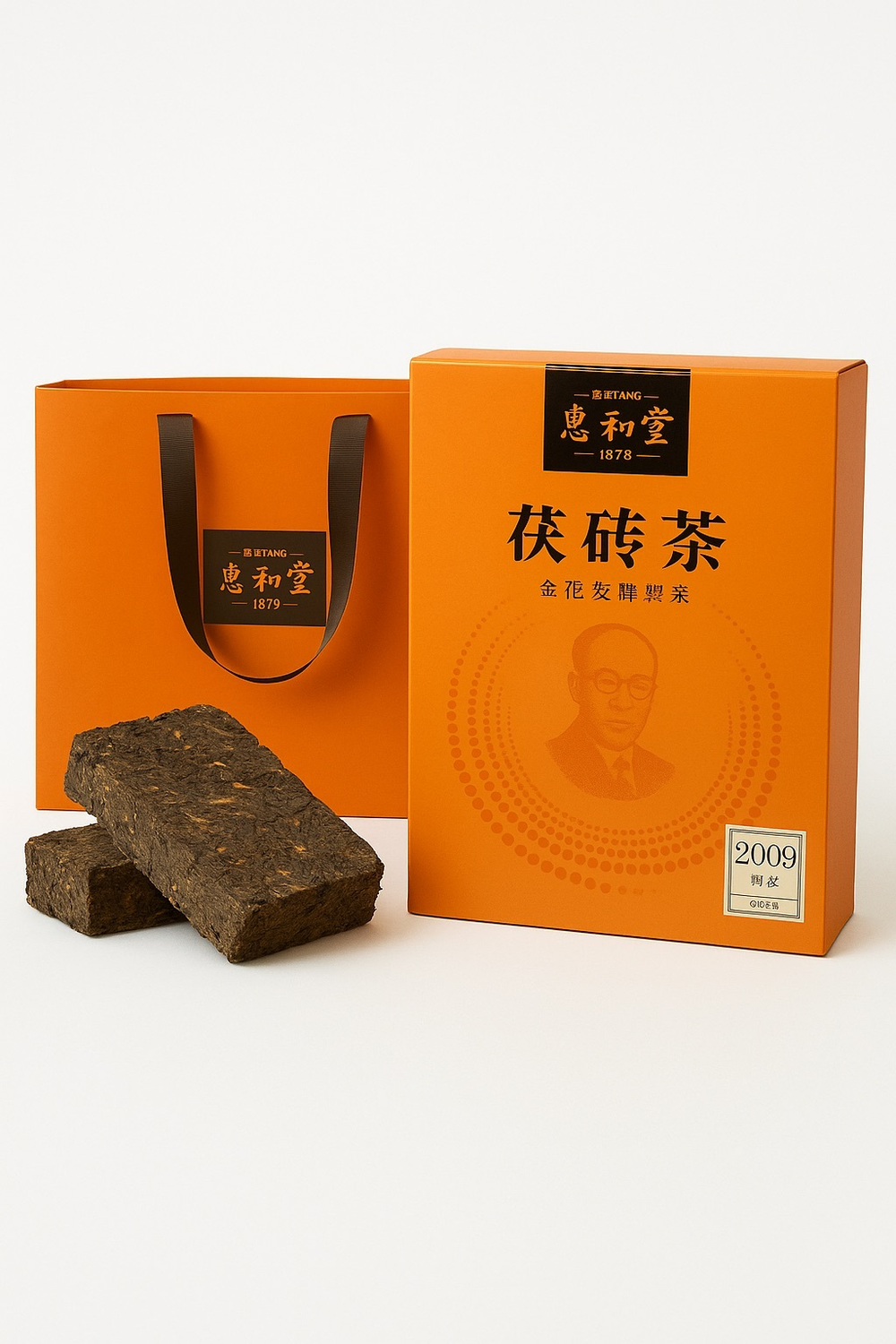 Чай Фу Чжуань Ча (Fu Zhuan Cha) от Hui He Tang, 750 г — выдержанный черный чай с золотыми цветками, урожай 2009 года