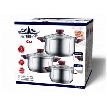 Набір каструль 6 попер. Peterhof PH-15816 (1,9 л. 2,5 л. 3,4 л.)