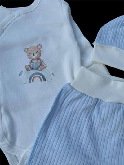 Комплект 3в1: боді з довгим рукавом, повзунки, шапочка "Ведмежатко", інтерлок ТМ "Happy ToT"