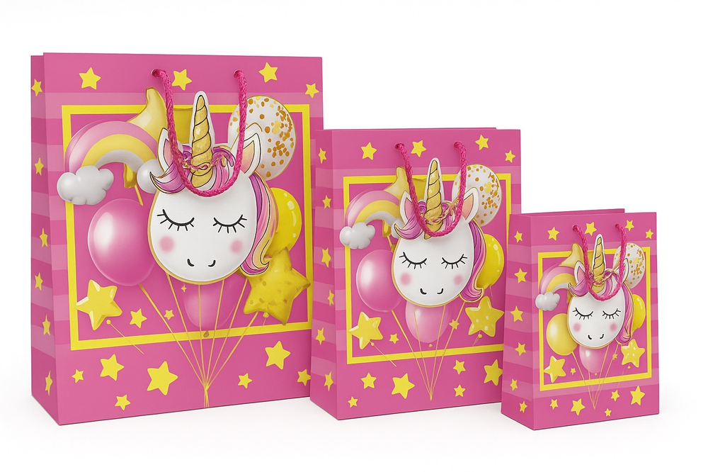 Набор подарочных пакетов с единорогом — 3 штуки