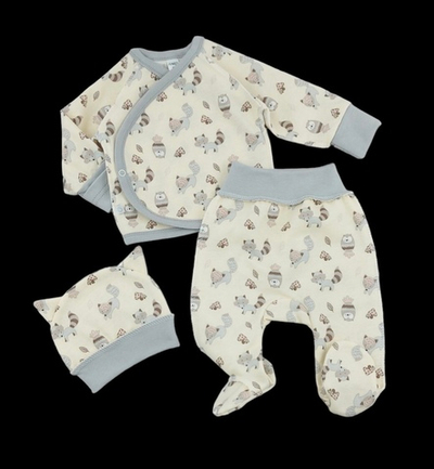 Комплект 3в1: сорочечка, шапочка, повзуни "Звірятка", футер ТМ “Mario Kids” (56 см)