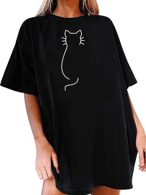 Платье-футболка черное с удлиненным рукавом Котик-2 Love&Live фото 1
