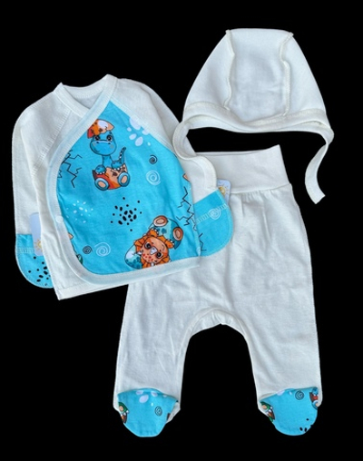 Комплект 3в1: сорочечка, повзунки, шапочка "Принт", кулір, ТМ “Happy ToT” (56 см)