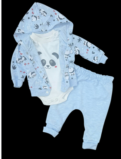 Костюм 3в1: боді з довгим рукавом, кофта, штани «Панда», двунитка, бавовна ТМ "Paw Paw" (68 см)