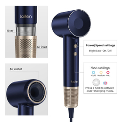 Комплект фен Laifen Swift Premium профессиональный с сумкой, 2 насадки, синий