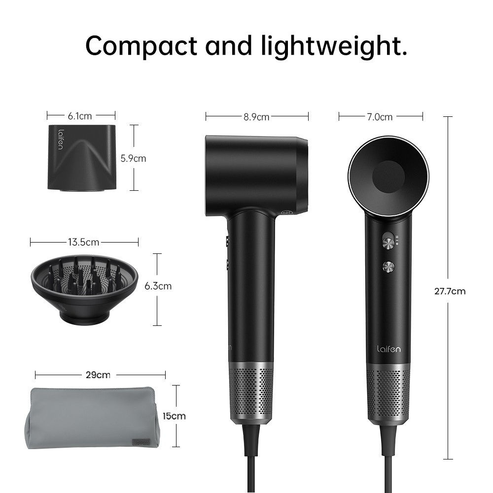 Комплект фен Laifen Swift Premium професійний із сумкою, 2 насадки, чорний