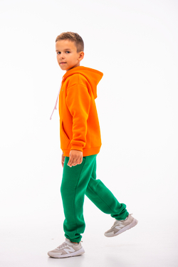 Дитячий спортивний утеплений костюм Kindamor Warm Autumn Orange для хлопчика, фліс помаранчевий з зеленим