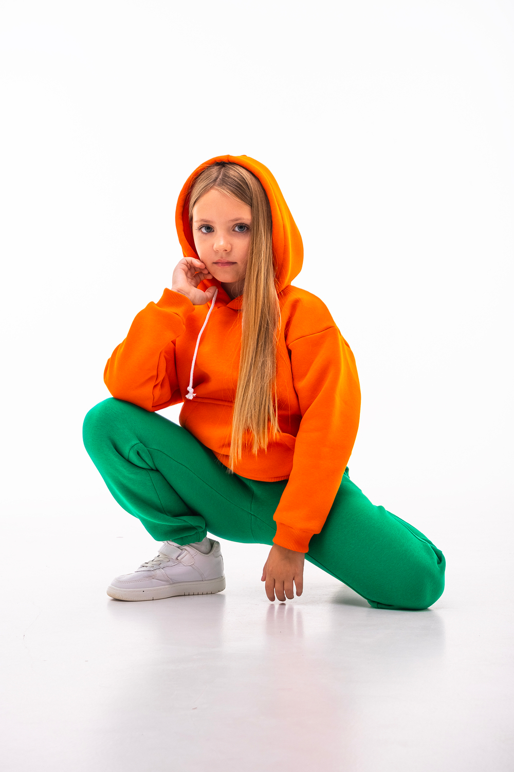 Дитячий спортивний утеплений костюм Kindamor Warm Autumn Orange для дівчинки, фліс помаранчевий з зеленим