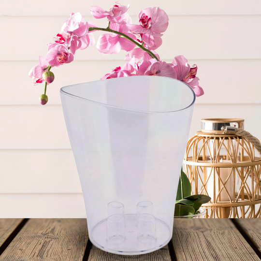 Прозрачный вазон-стакан для цветов "Орхидея" 13х13,5см белый
