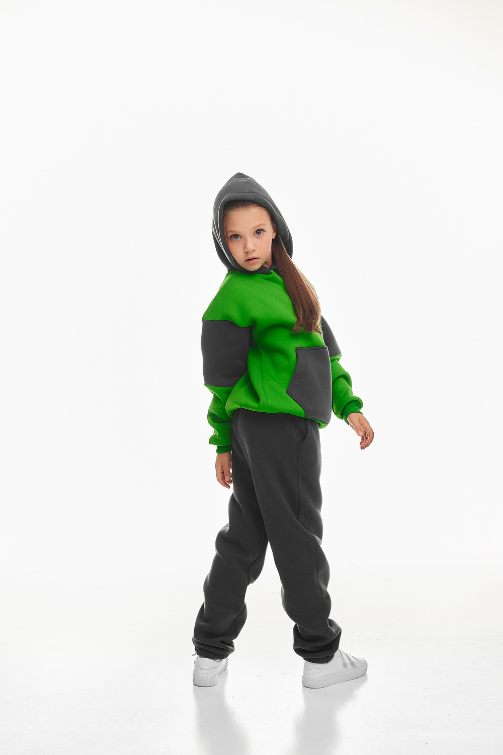 Дитячий спортивний утеплений костюм Kindamor Active Heat Grey/Green, фліс для дівчинки