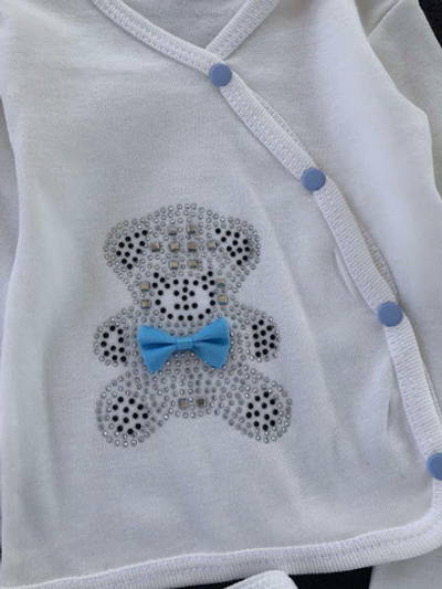 Комплект 5 предметів, інтерлок: льоля, повзунки, шапочка, слюнявчик, царапки "Uko"