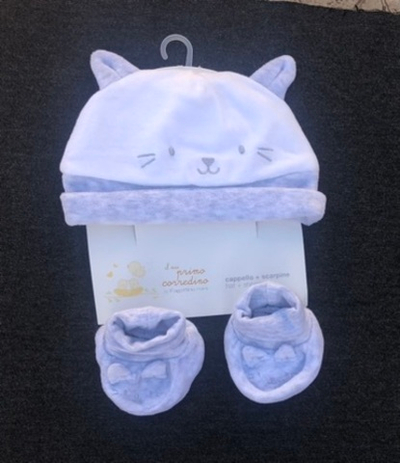 Комплект 3в1: шапочка, пінетки "Киця", велюр, бавовна ТМ "OVS" (3 міс, 40 см)