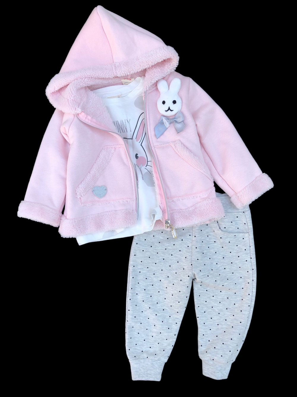 Костюм 3в1: Куртка, штани, реглан "Cute Bunny", двунитка з начосом, бавовна, махра ТМ "Sani" (74 см)