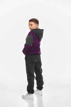 Дитячий спортивний утеплений костюм Kindamor Active Heat Grey/Purple, фліс для хлопчика